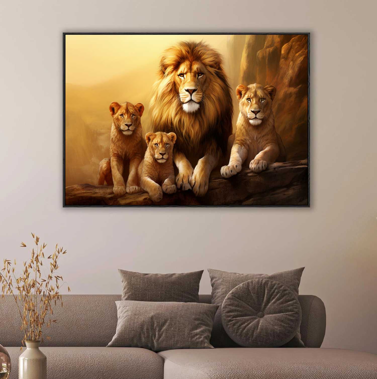 Quadro Decorativo Família de Leões 